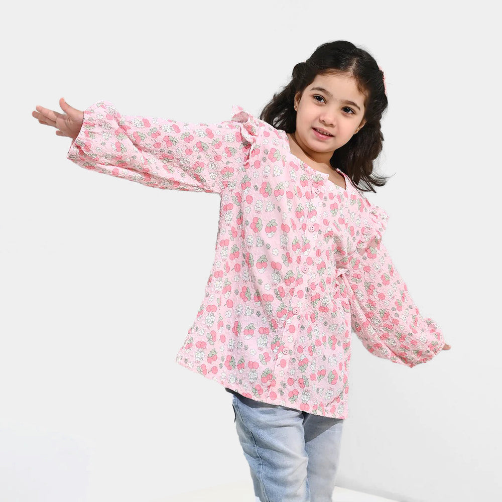 Girls Poly Crinkle Casual Top Cherry-Baby Pink