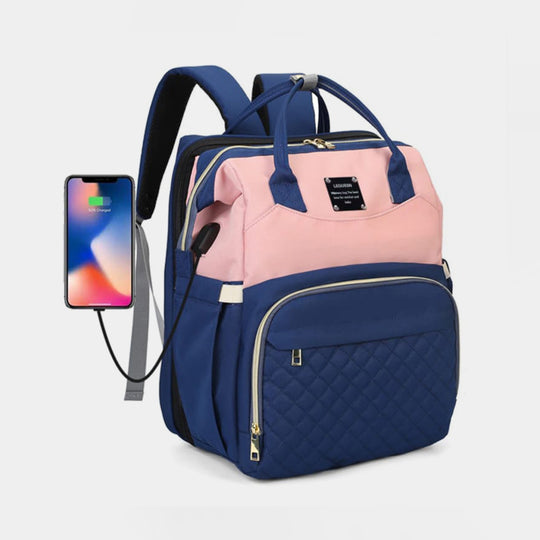 2-in-1 Foldable Diaper Backpack with Expandable Bassinet