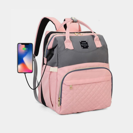 2-in-1 Foldable Diaper Backpack with Expandable Bassinet