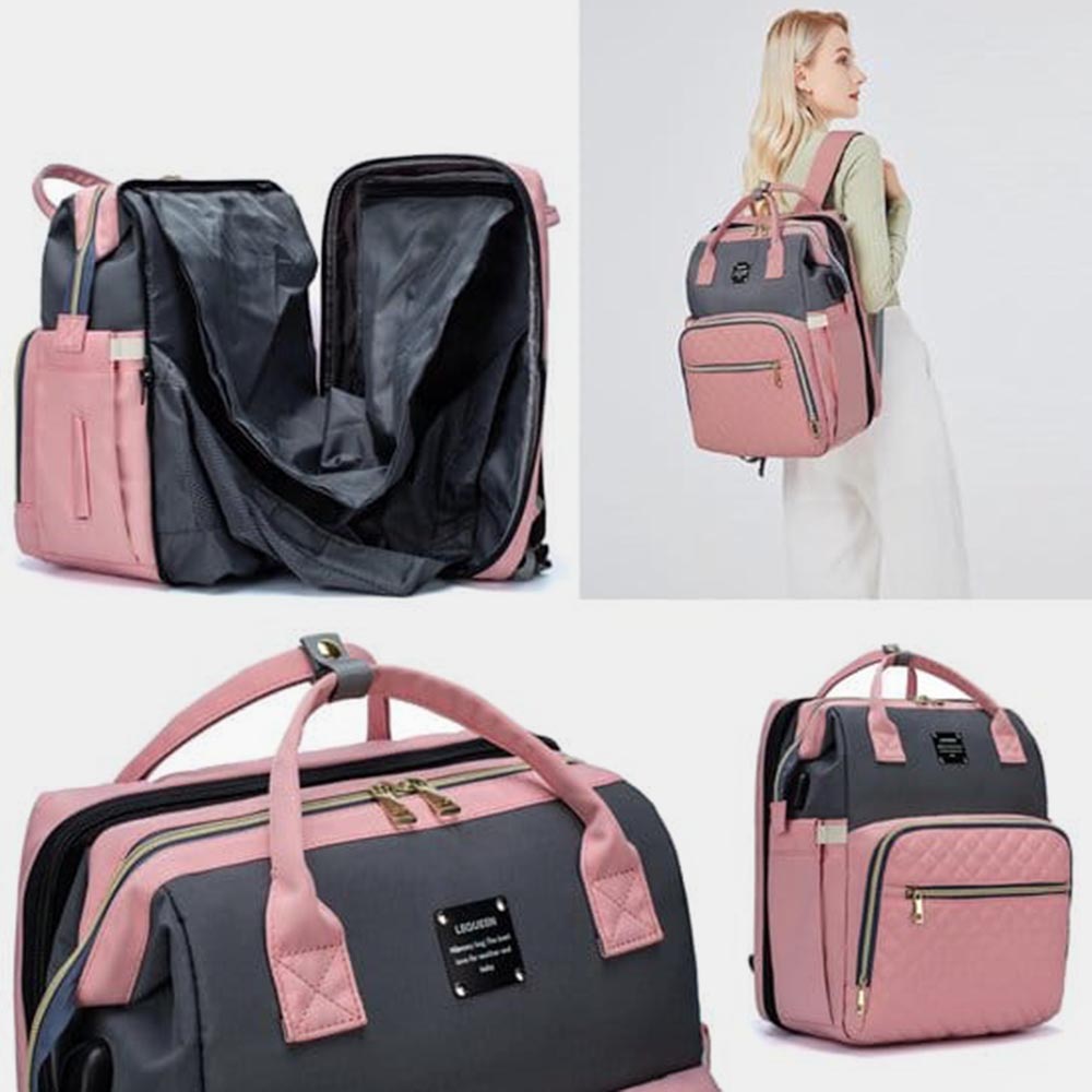 2-in-1 Foldable Diaper Backpack with Expandable Bassinet