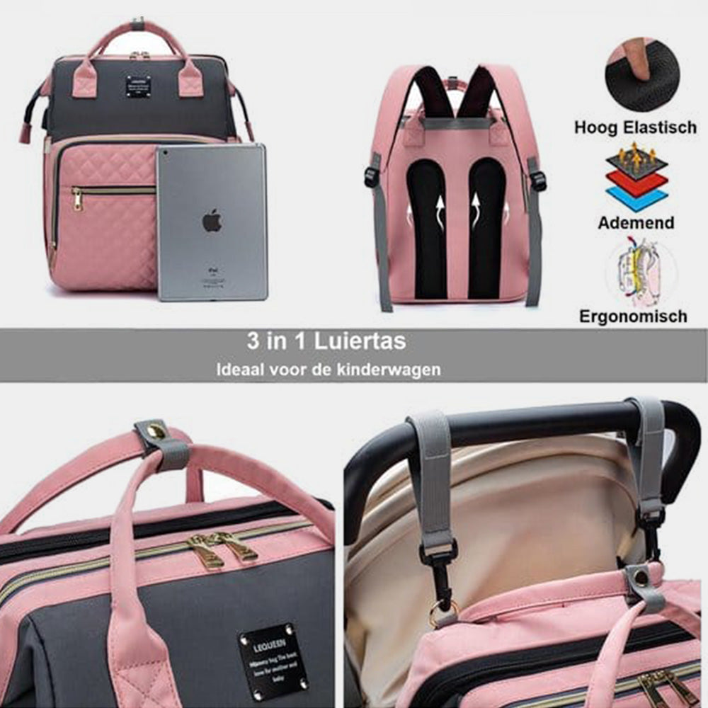 2-in-1 Foldable Diaper Backpack with Expandable Bassinet