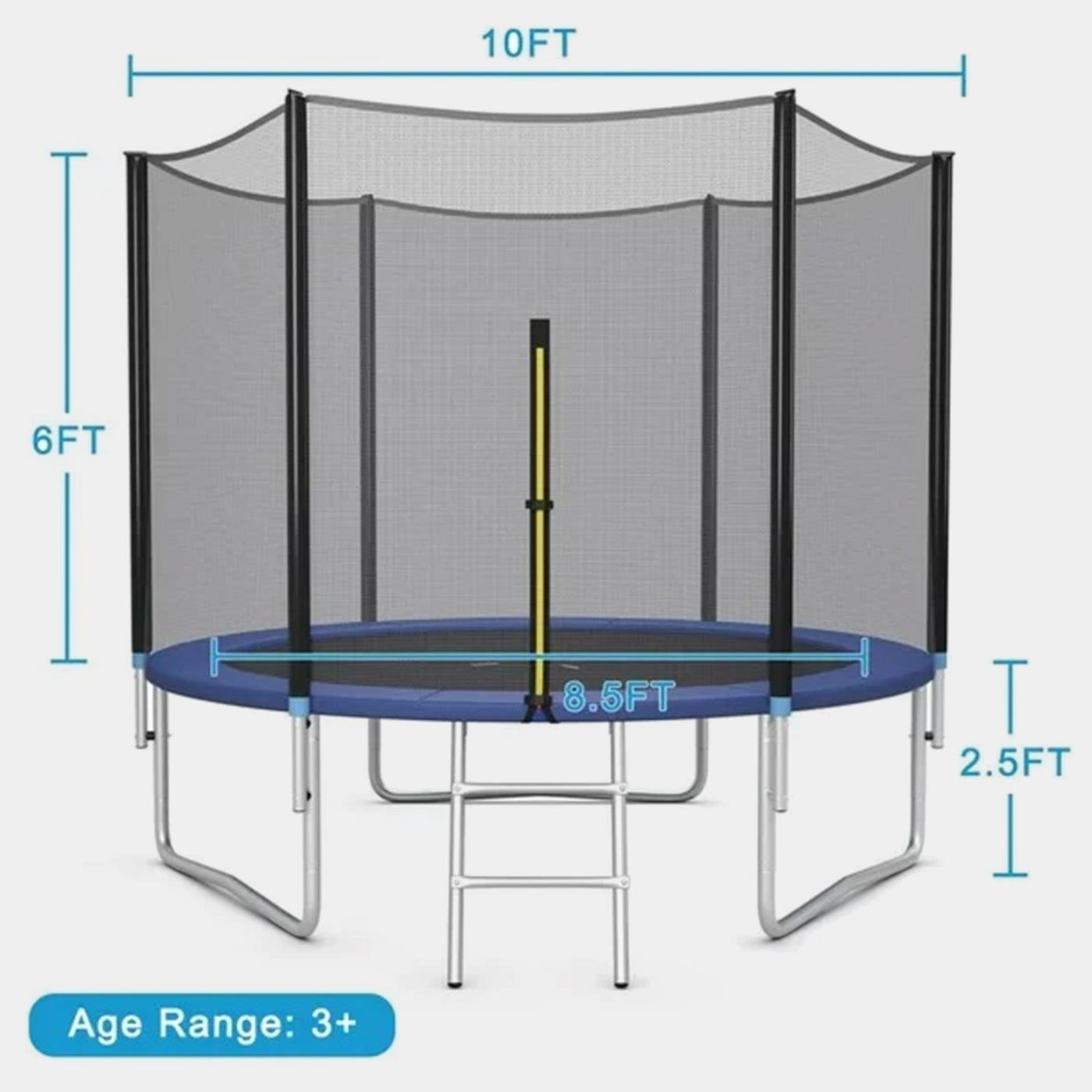 10 Feet Round Trampoline and Enclosure with spring kids bounce ring