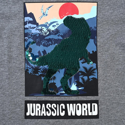 Boys Lycra Jersey T-Shirt Dinosaur World-GREY
