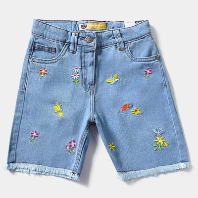 Girls Denim rigid Short Flower & Butterfly-LT.Blue