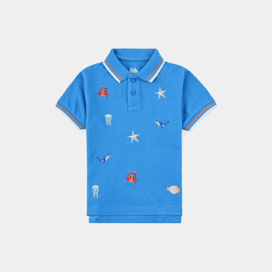 Infant Boys Cotton PK Polo Sea Life-Indigo/Blue