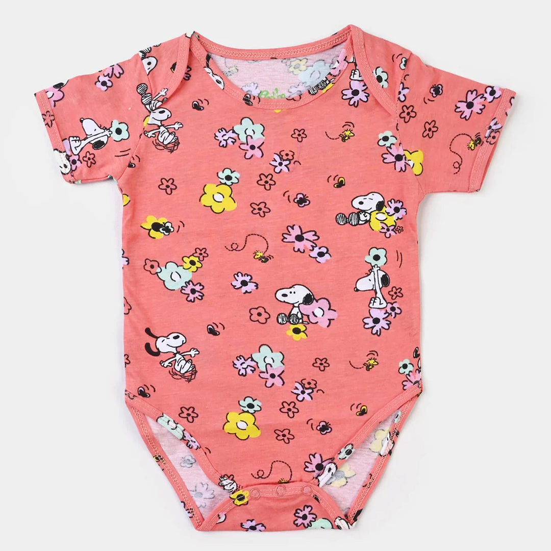 Infant Unisex  Romper Character & flower-PEACH NECT