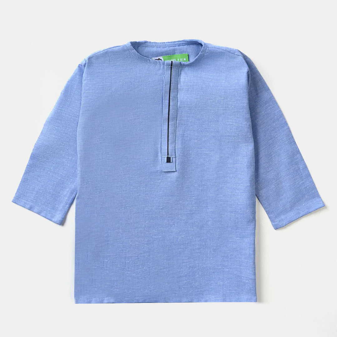 Infant Boys Oxford Basic Kurta (Cut N Sew Placket)-L/BLUE