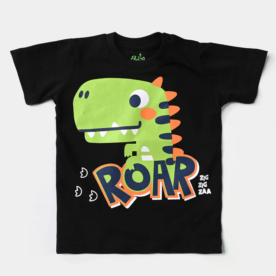 Infant Boys Cotton Jersey Round Neck T-Shirt Roar-Jet Black