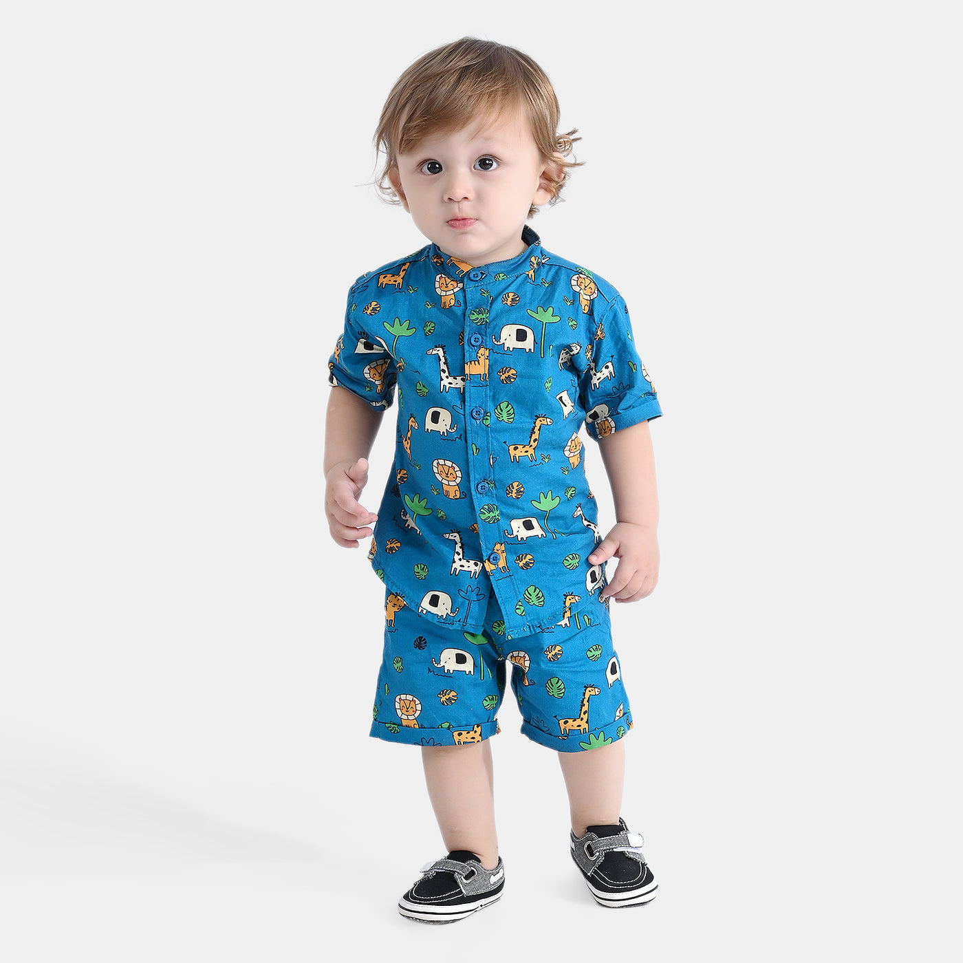 Infant Boys Oxford Woven Suit Animals-Teal