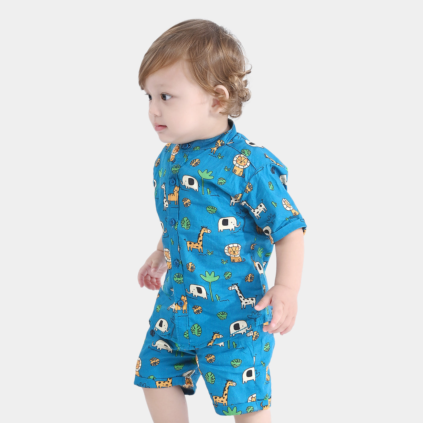 Infant Boys Oxford Woven Suit Animals-Teal