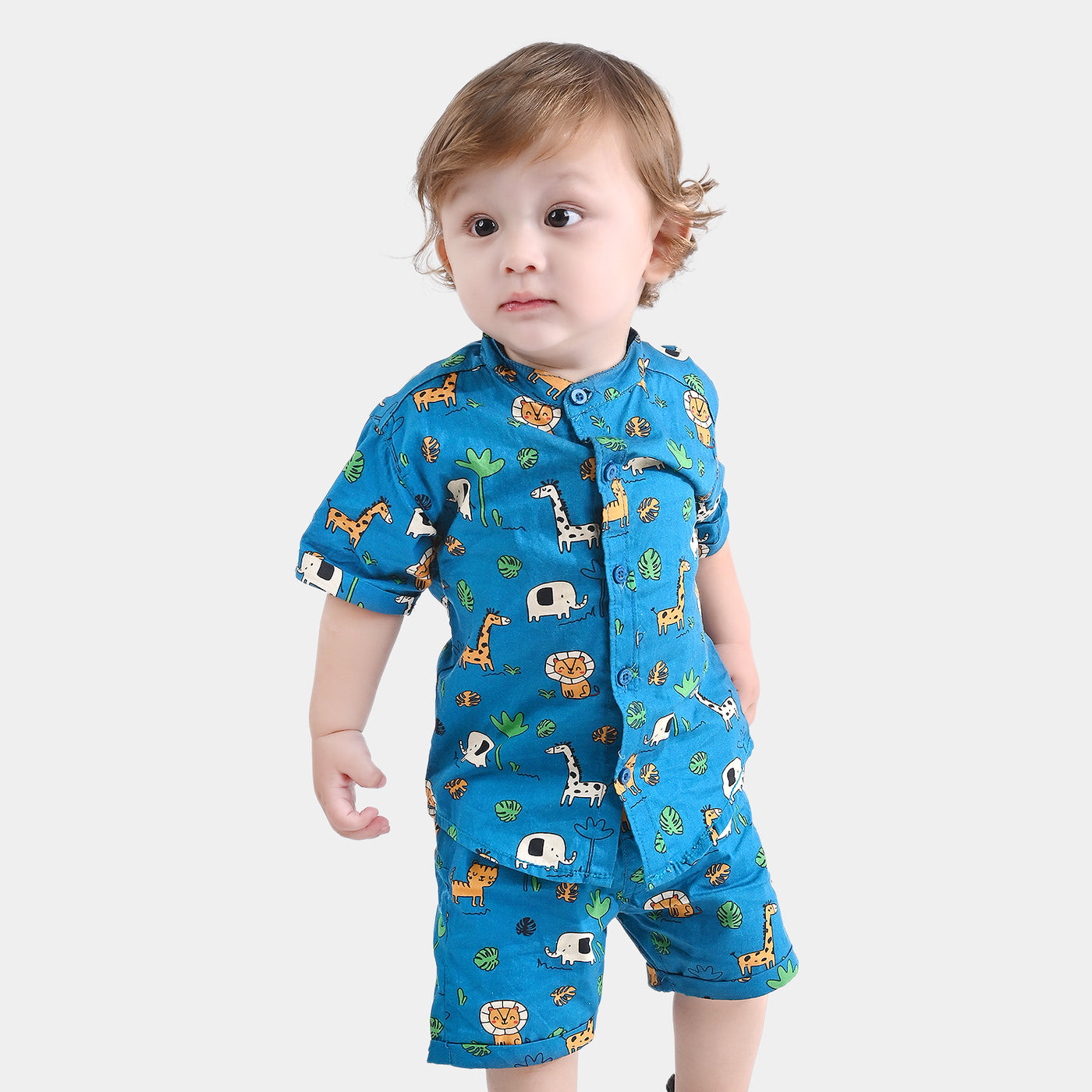 Infant Boys Oxford Woven Suit Animals-Teal