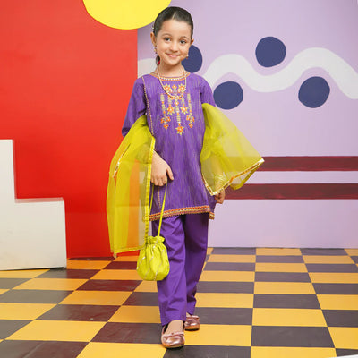 Girls Jacquard 3PC Suit Sada Bahar-Purple