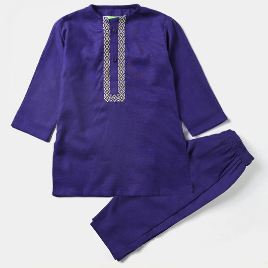 Infants Boys Cotton Slub Shalwar Suit (PIXEL MOTIF)-Purple