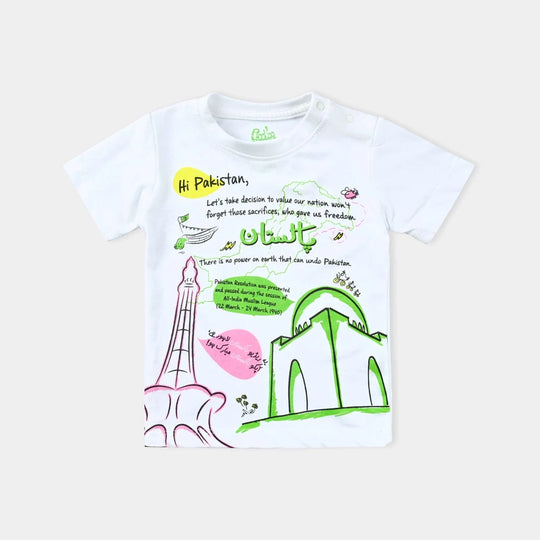 Infant Girls Cotton Jersey T-Shirt Hi Pakistan-White