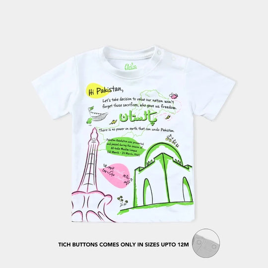 Infant Girls Cotton Jersey T-Shirt Hi Pakistan-White