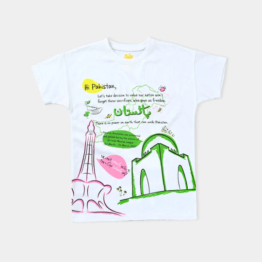 Girls Poly Cotton Jersey T-Shirt H/S Hi Pakistan-White