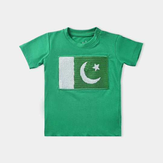 Infant Unisex T-Shirt Kids Sequins Flag-Fern Green