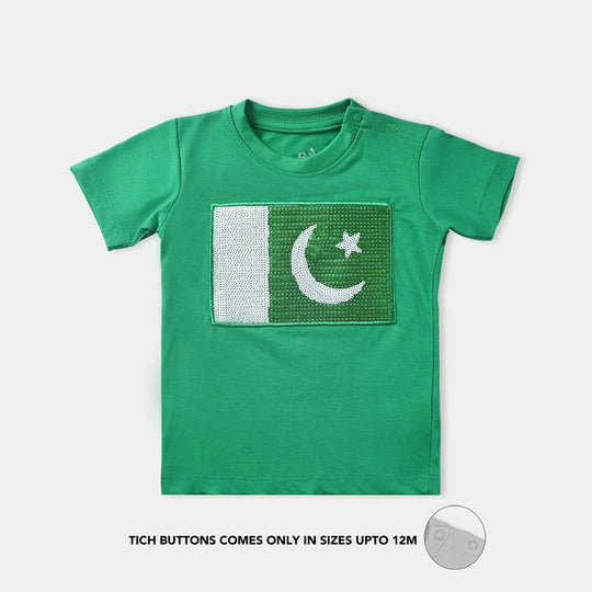 Infant Unisex T-Shirt Kids Sequins Flag-Fern Green