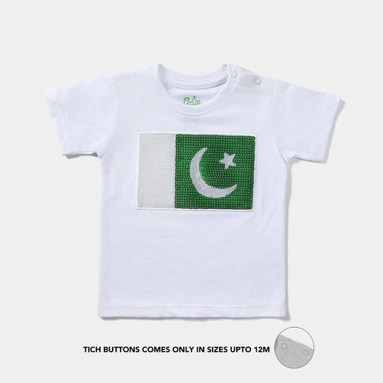 Infant Boys Poly Cotton Jersey T-Shirt Sequins Flag-White