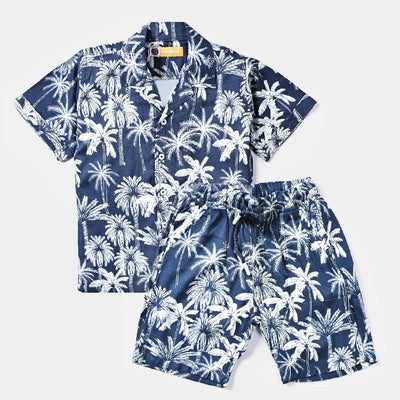 Boys Viscose Woven Suit Palm Forest-Blue/White