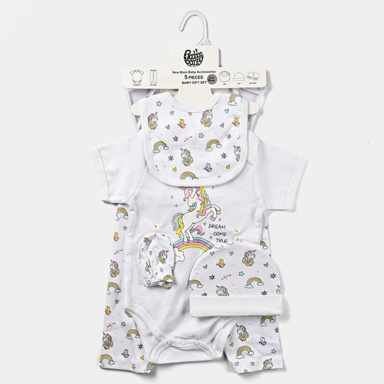 Infant Girls Cotton Interlock 5 Piece Set (Rmp/Pyj/Cap/Mton/Bib)-mIX