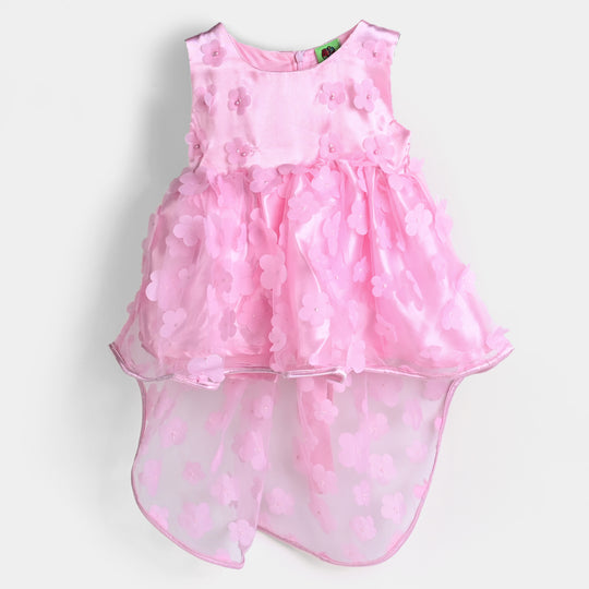 Infant Girls Net Fancy Frock Fresh Flower-Pink