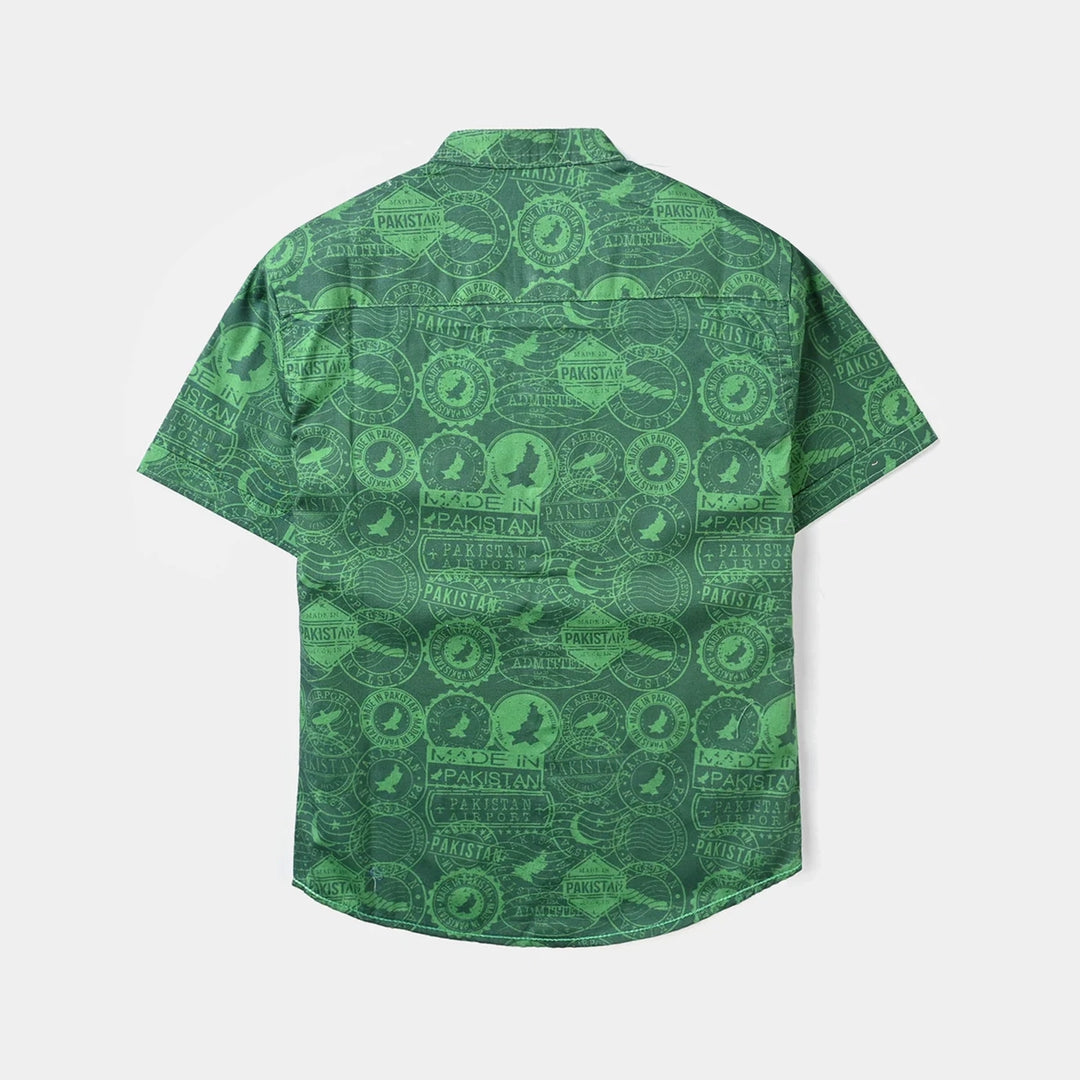 Boys Cotton Poplin Casual Shirt H/S (Stamp)-Green