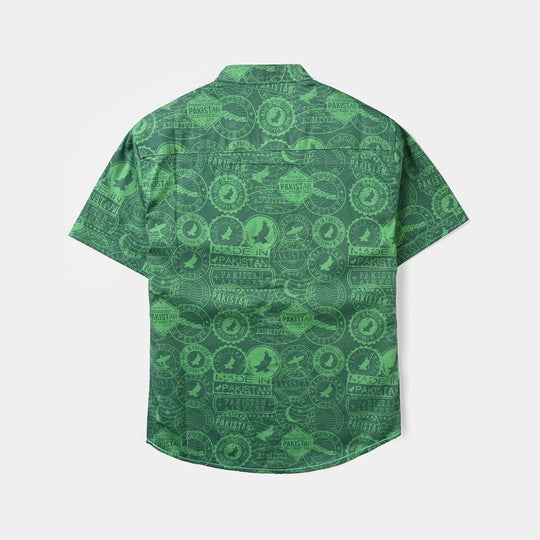 Boys Cotton Poplin Casual Shirt H/S (Stamp)-Green