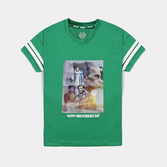 Boys Poly Cotton Jersey T-Shirt H/S Independence Day-Fern Green