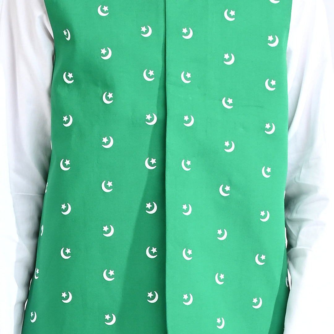 Boys Cotton Poplin 3 Piece Suit (Azam-e-Pakistan)-Green/White