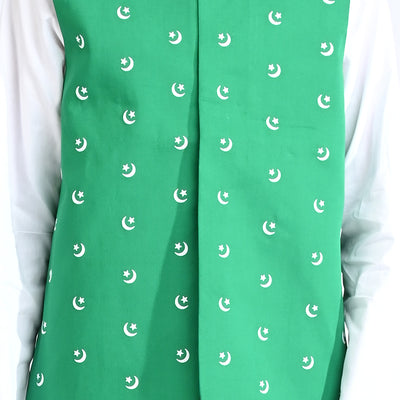 Boys Cotton Poplin 3 Piece Suit (Azam-e-Pakistan)-Green/White