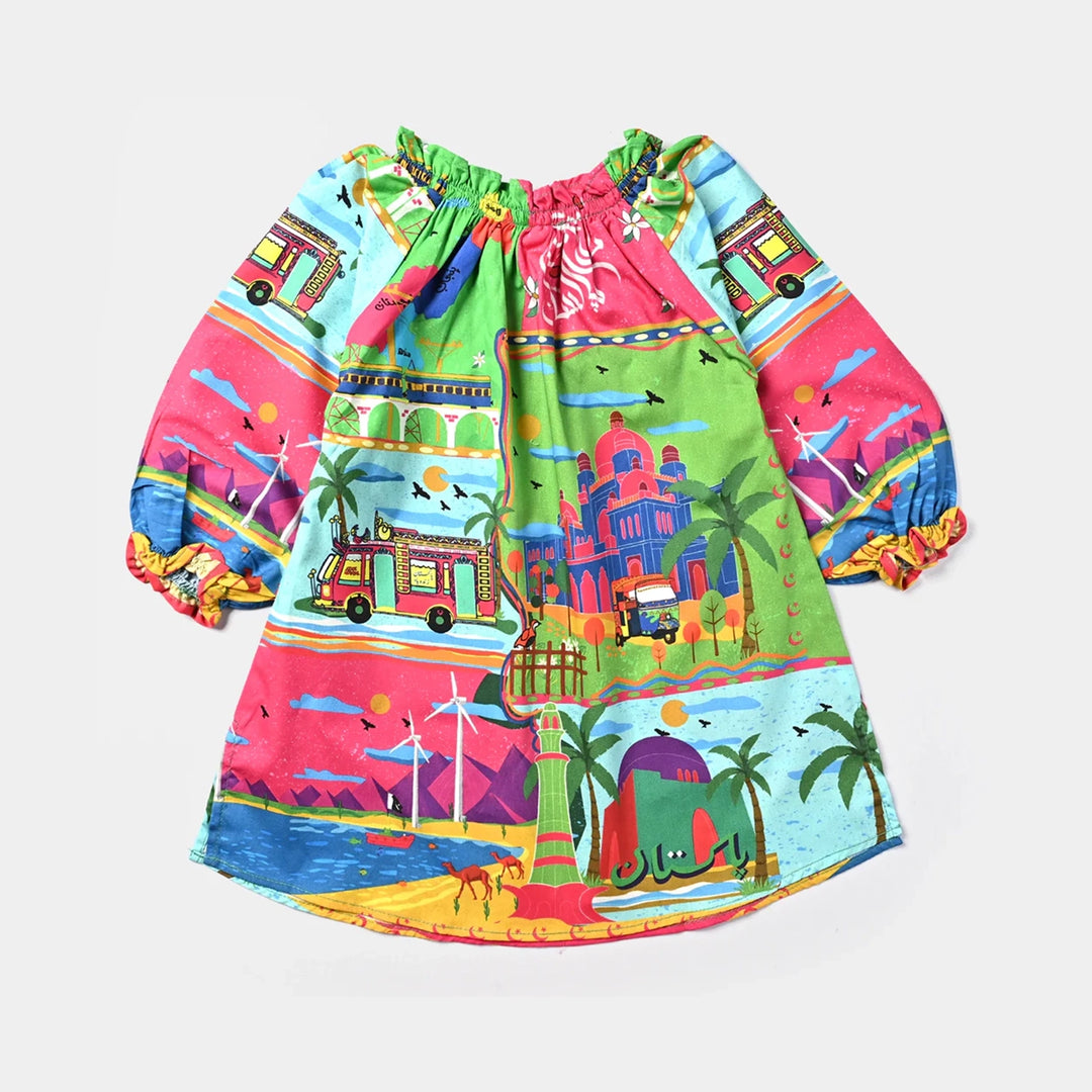Girls Cotton Poplin IND Top-Multi