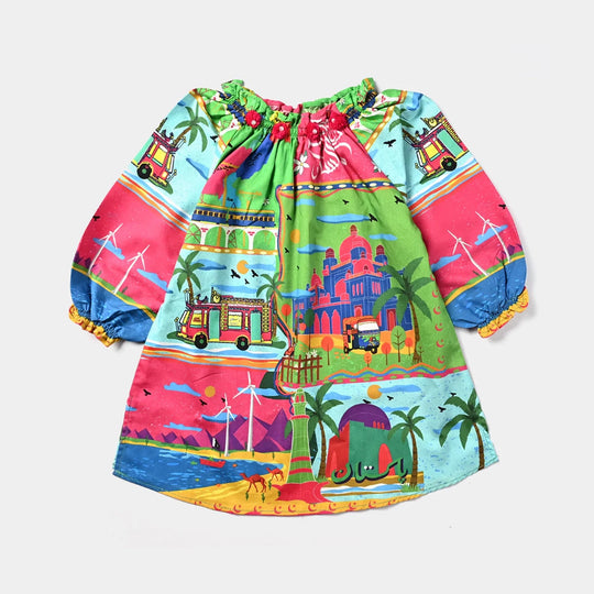 Girls Cotton Poplin IND Top-Multi