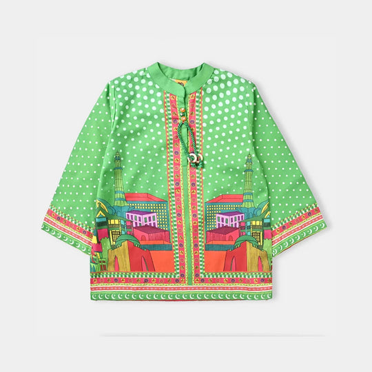 Girls Cotton Poplin IND Top Retro-Green