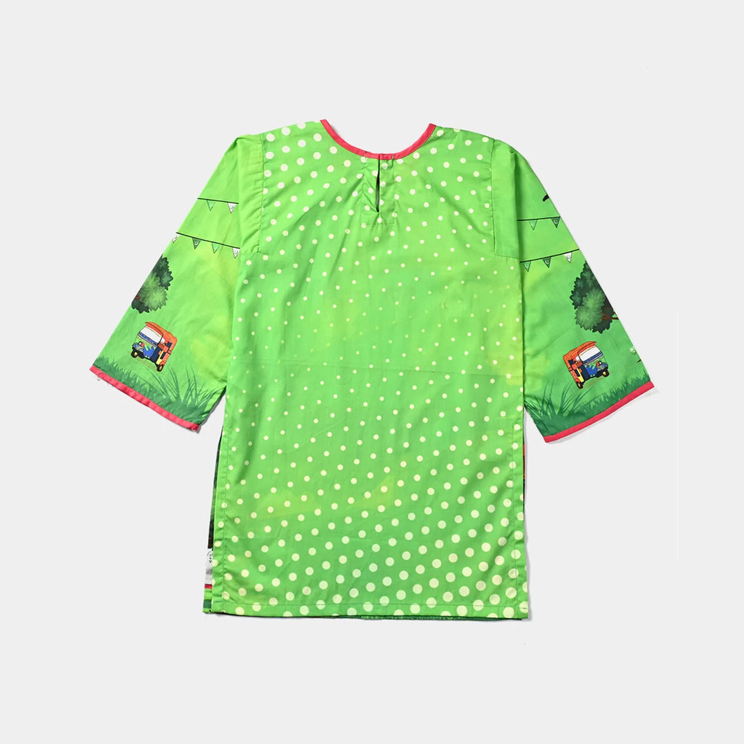 Girls Cotton Poplin IND Kurti  Jashan-e-Azadi-Green