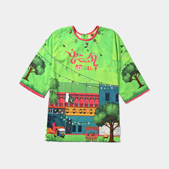 Girls Cotton Poplin IND Kurti  Jashan-e-Azadi-Green