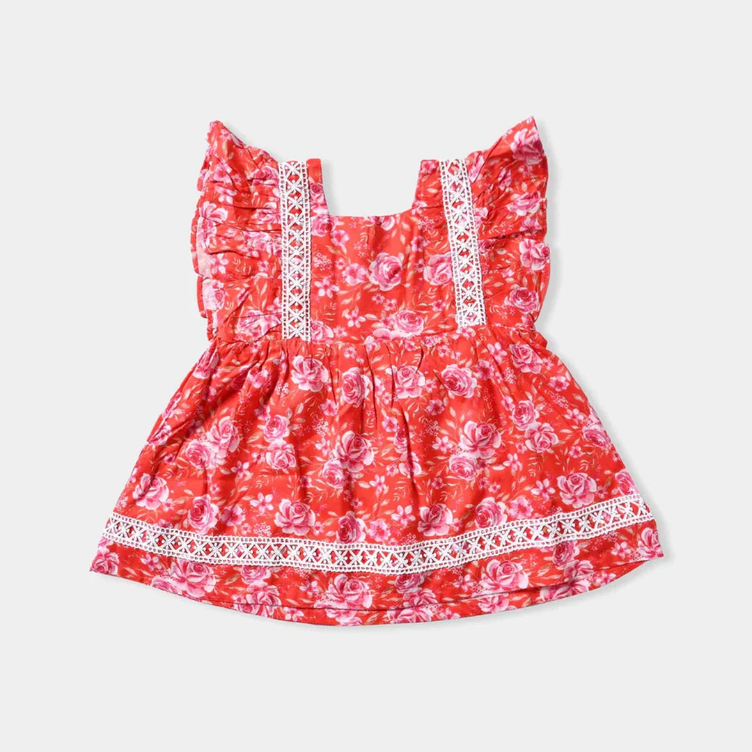 Infant Girls Viscose Casual Frock Desert Palm-Red