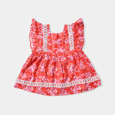 Infant Girls Viscose Casual Frock Desert Palm-Red