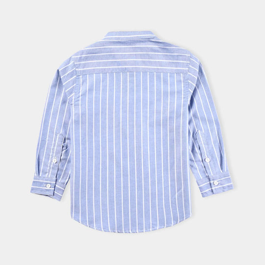 Boys Yarn Dyed Casual Shirt F/S (Wide Stripe)-Blue