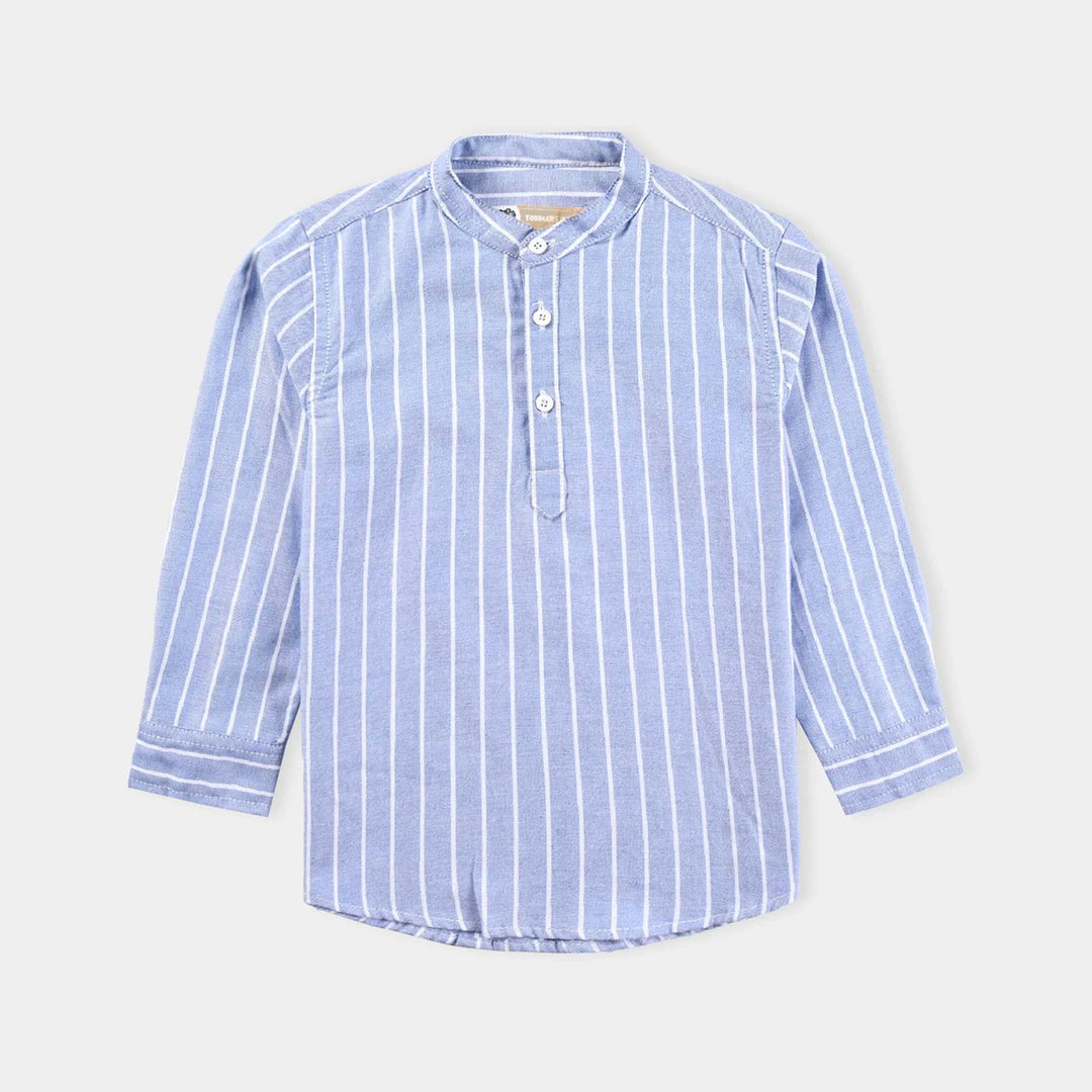 Boys Yarn Dyed Casual Shirt F/S (Wide Stripe)-Blue