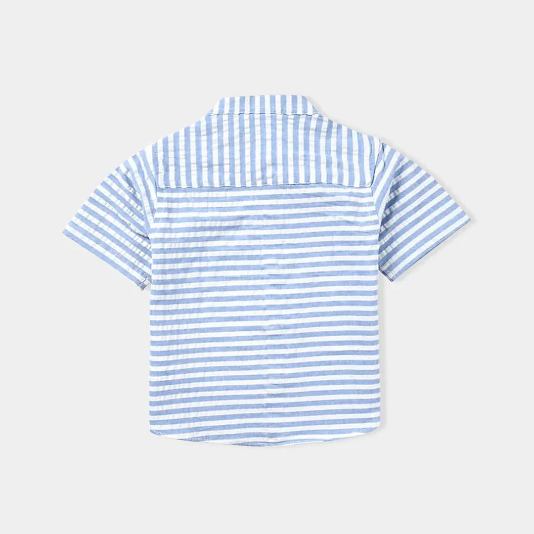 Infant Boys Yarn Dyed Basic Casual Shirt (Wide Stripe)-Blue