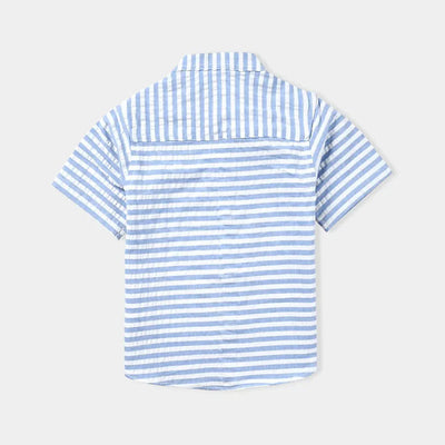 Infant Boys Yarn Dyed Basic Casual Shirt (Wide Stripe)-Blue