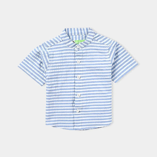 Infant Boys Yarn Dyed Basic Casual Shirt (Wide Stripe)-Blue