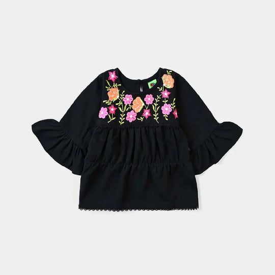 Infant Girls CVC EMB Kurti Little Garden-BLACK