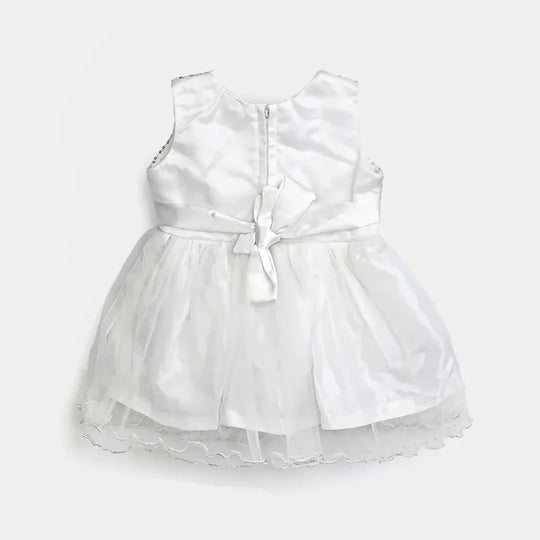 Infant Girl Poly Satin Fancy Frock Shining-S.White