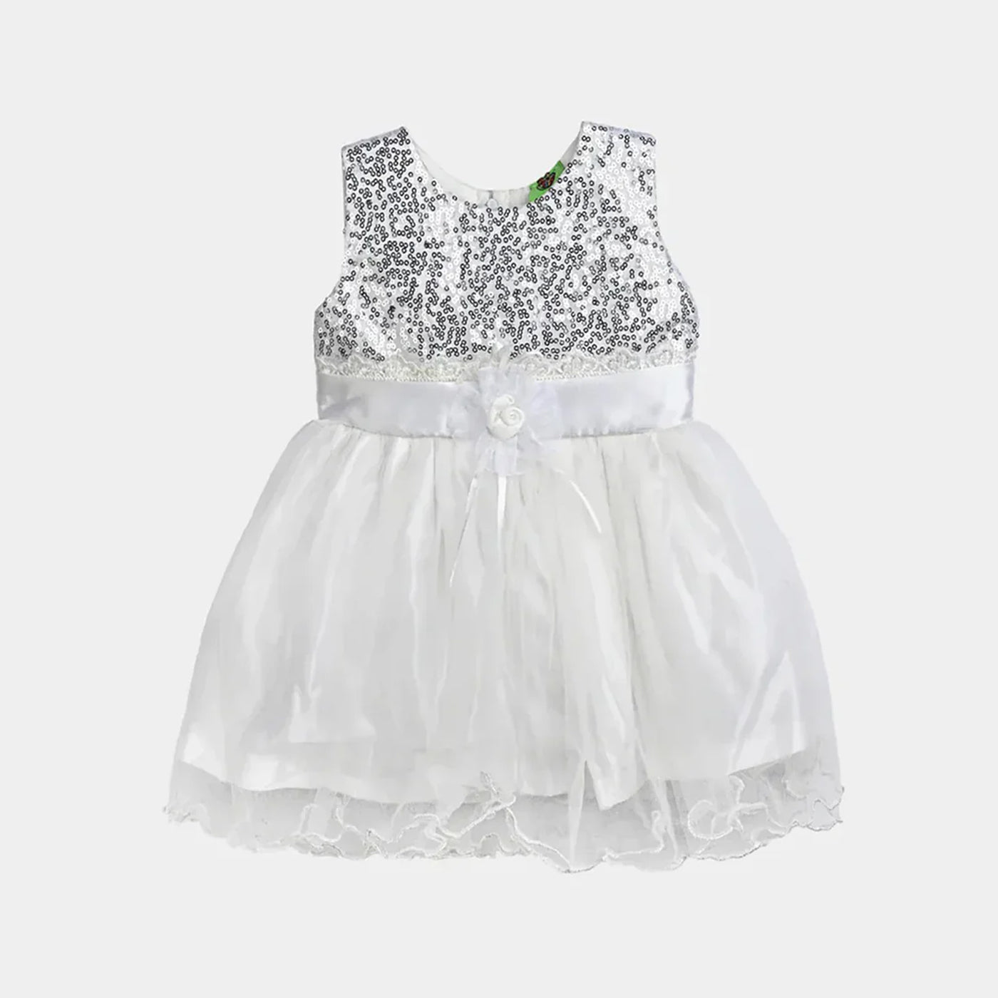 Infant Girl Poly Satin Fancy Frock Shining-S.White