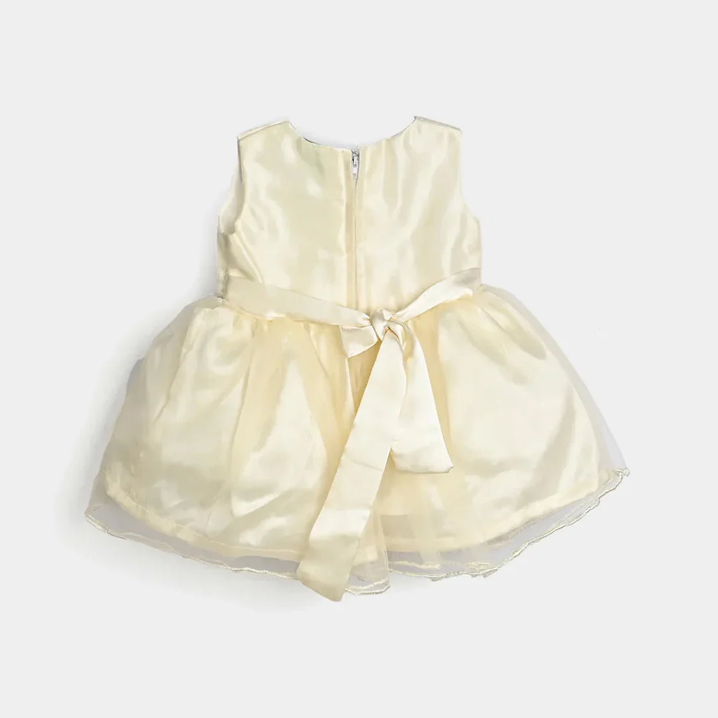 Infant Girl Poly Satin Fancy Frock Adorable-Off White