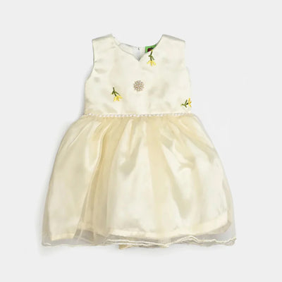 Infant Girl Poly Satin Fancy Frock Adorable-Off White