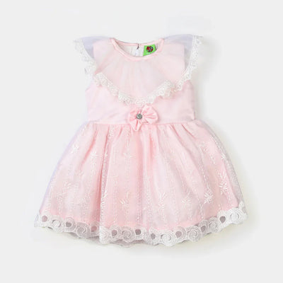 Infant Girl Poly Satin Fancy Frock Elegant-Lt Pink