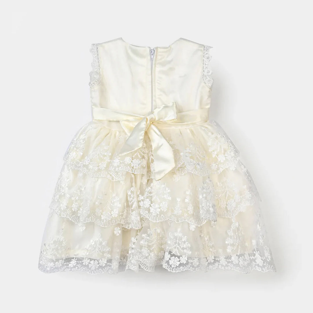 Infant Girl Poly Satin Fancy Frock Frill-Cream